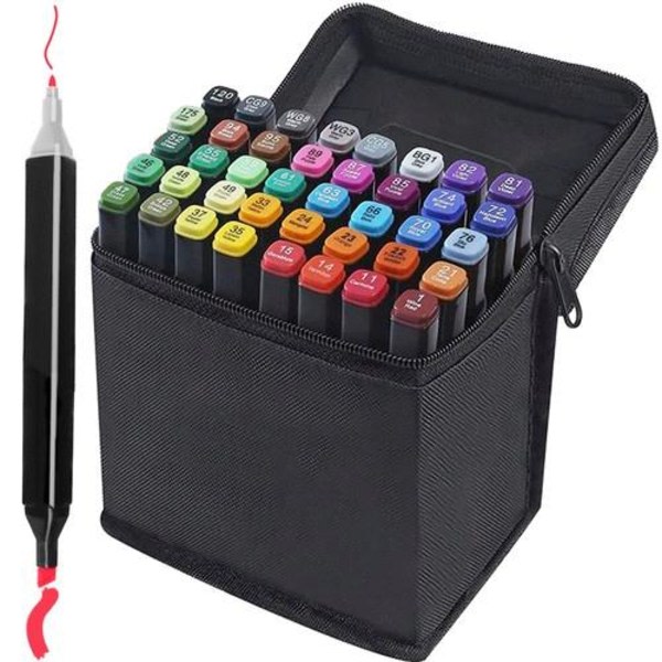 40-pak - tuschpenne med etui Farveblyanter Dobbeltsidede kuglepenne i flere farver