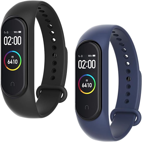 2 kpl Silikoniranneke Yhteensopiva Xiaomi Mi Band 3/4 kanssa, Säädettävä Värikäs Vaihtoranneke Pehmeä Urheilukellon Ranneke Vaihto Xiao:lle Black, Navy Blue