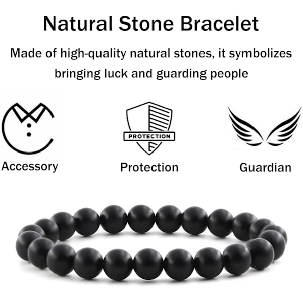 Kristall armband, 8mm Naturstenpärlor Armband, Läkande Kristall Armband för Kvinnor Män Frosted Obsidian