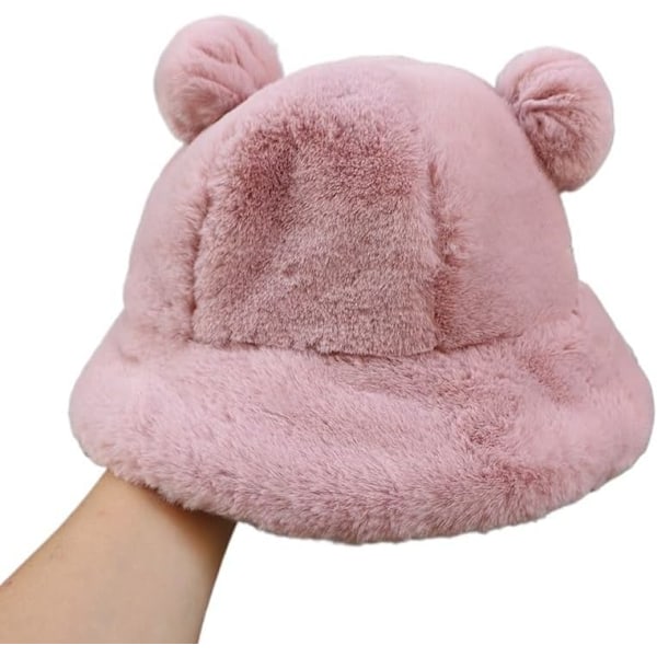 Efterårs-Vinter Leopard Spand Bjørnøre Bold Plys Fiskerhat Blød Varmt Tyk Vask Beskyttelse Spandhatte Rosa One size