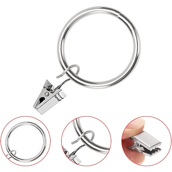 15 kpl verhotangon rengasklipsit, 32 mm verhorengas klipseillä, suihkuverhon koukku klipsit, verhon ripustus klipsit, kevyt ripustinlankanpitimet, verholle Silver  With Ring  15pcs
