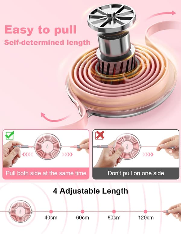 3-i-1 Multi-ladekabel, innebygd iPhone-lader, 100W hurtiglading USB-C/A til Lightning/USB-C/Micro USB telefonladekabel Pink