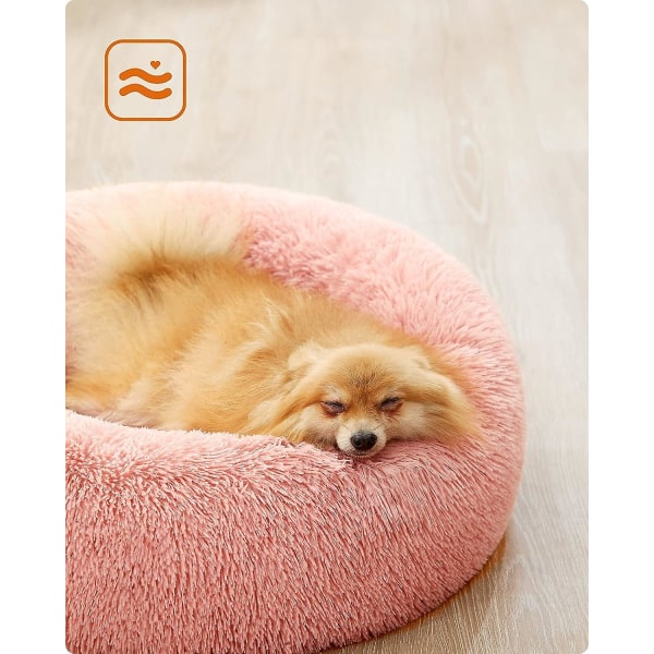 Hundebed, Donut Kattebed, Fluffy Rolig Dyrebed Med Avtakbart, Vaskbart Trekk, Myk Lang Plysj, 60 Cm, Rosa