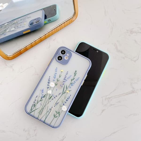 iPhone 11-deksel Klart Blomst Frostet PC-bakside Blomster-Lilla