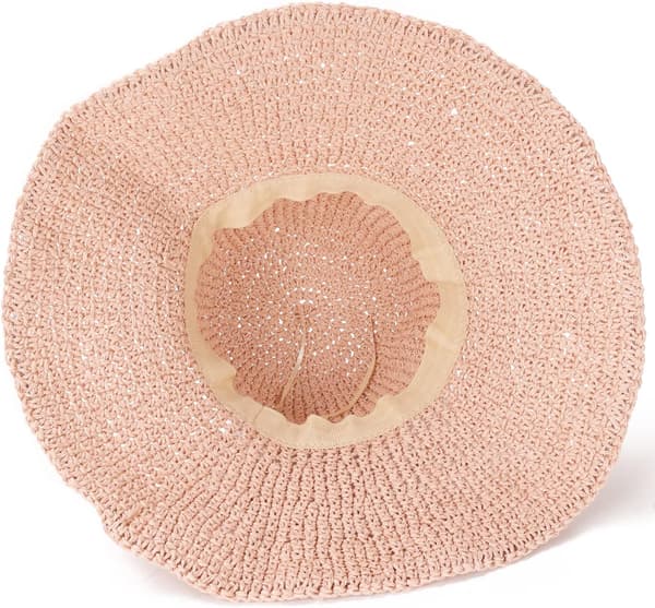 Dame Solhat, Bredskygget Sommer Strandhat til Kvinder, Sammenfoldelig Strå Rejsehat, UPF50+ Pink