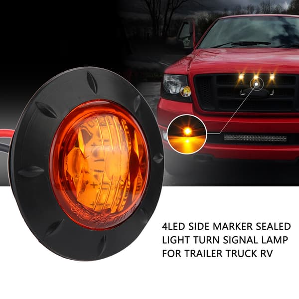 12V 4LED Mini Rund Sidemarkeringslys Pære Gennemføringsmontering til Trailer Lastbil Autocamper Hvid
