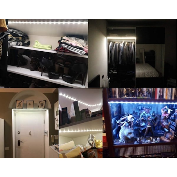 Rörelsesensor Garderobslampa, OriFiil 1M LED-Stripljus Nattlampa, 6000K Kallt Vit, Automatisk På/Av, Batteridriven för Garderob, Skåp, K White 1M Cold White