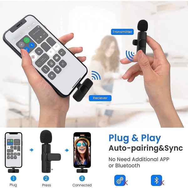 Mkk Trådlös Lavalier Mikrofon för iPhone iPad Mini Lapel Mic Plug & Play för inspelning Youtube Facebook Live Stream Tiktok Vlog Intervju - Brus R
