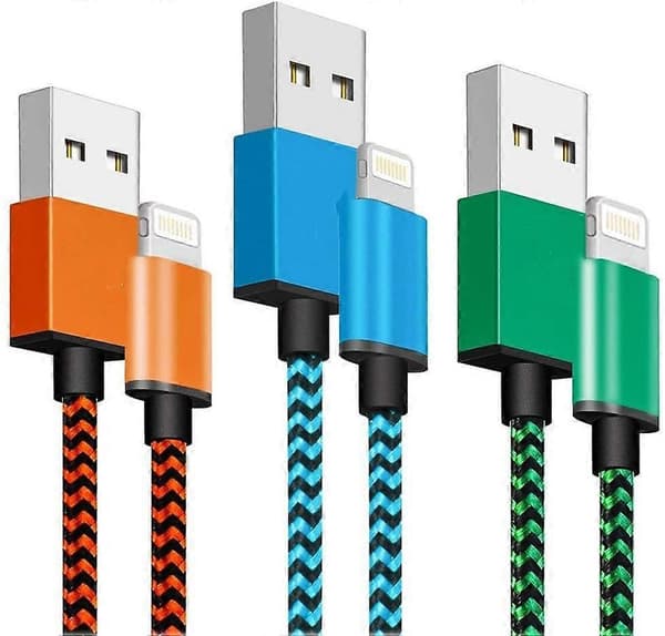 iPhone-laddningskabel 2m 3-pack iPhone-laddningskabel Lång iPhone Lightning-kabel Färgad flätad USB iPhone Snabbladdningskabel Kompatibel
