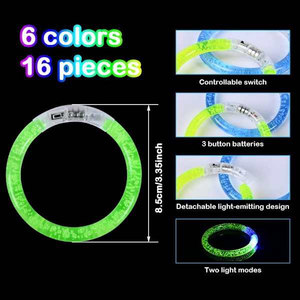 15 stk. LED Lysende Legetøjs-Festgaver, LED Armbåndssæt med LED Lysende Briller, Glød i Mørket Festartikler i Bulk til Børn og Voksne, Taksig