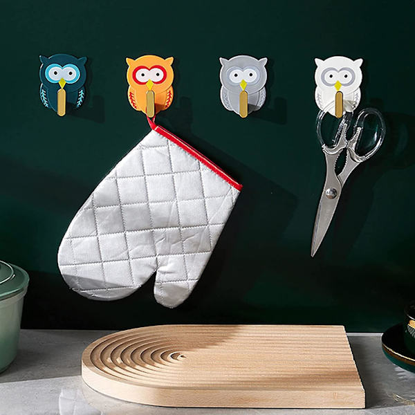 Multifunksjonell Hjemme-Lim-Krok Søt Ugleform Hengende Kroker Hjemmeverktøy Heavy Duty Kroker For Nøkler Vesker Nøkkelholder Krok Organizer Stativ (4sett (16stk