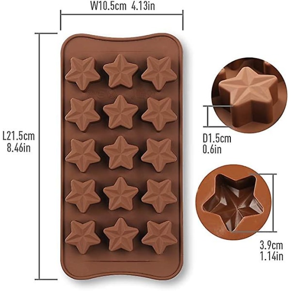 15 hulrums stjerneformet chokoladeform, non-stick fødevarekvalitet silikoneform sæt til slik gelé, isterning