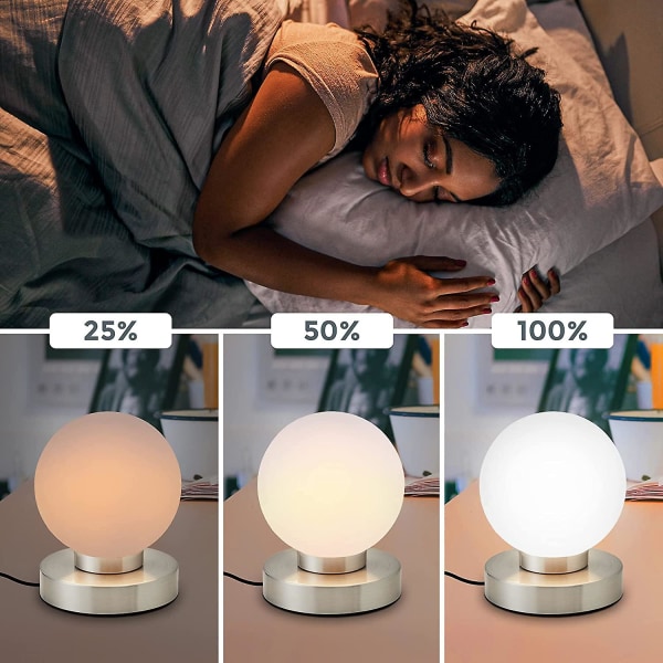 3-intensitets touch nattbordslampe, bordlampe med touchfunksjon, leselys, soveromsbelysning, babybarnerom, 3 lysstyrkenivåer