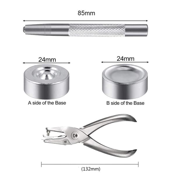 Sæt med 200 trykknapper i rustfrit stål (15 mm) – Installationsværktøj, tang og 3 dyser – Gør-det-selv tilbehør