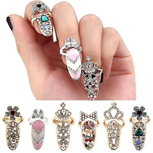 12 st fingernagelsringar kvinnor nageldekoration rosett ring charm blomma kristall fingernagelsring