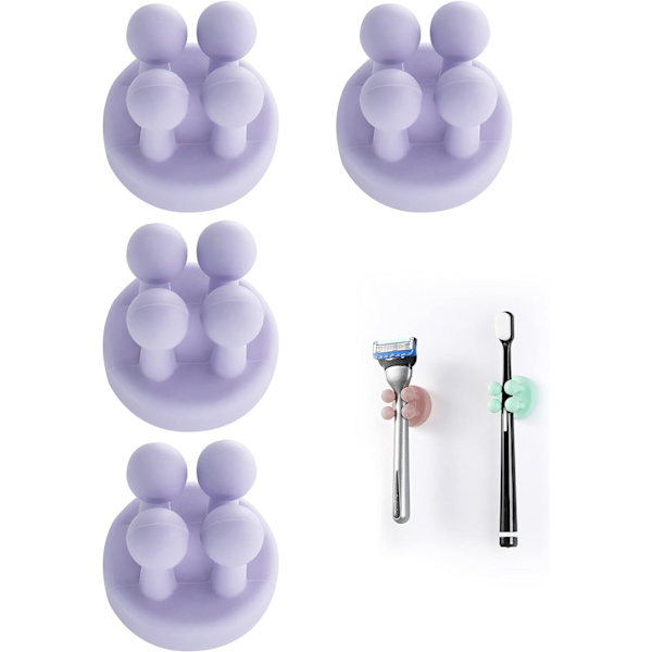 Silikon tandborsthållare 6 st multifunktionskrok Rakbladshållare Vattentät självhäftande väggmonterad enkelkrok för vägg eller glas för upphängning Purple 4pcs