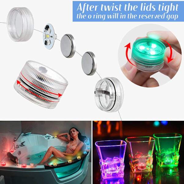Små Vandtætte LED-Lys med Fjernbetjening, Pool Lys til Festlige Begivenheder, Vandfaste LED-Te Lys til Vase Fiskekum Bryllup Halloween Jul Colourful 1.38in
