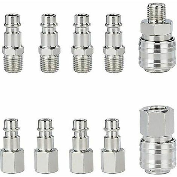 Kompressorbeslag 1/4\" Bsp Pneumatisk Hurtigkobling Pneumatisk Luftkobling Kompressorkit Lufttilbehørsslange Hann- og Hunnkontakt (10 deler)