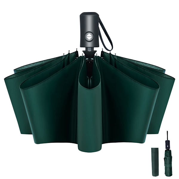 Paraply, foldeparaply, automatisk paraply med paraplypose, vindtæt rejseparaply, lille, bærbar, robust, let, mørkegrøn Dark green