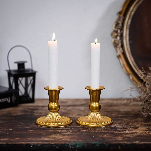 Sett med 2 metall gull kandelaber lysestaker dekorasjon, vintage bryllup midtpunkt dekorasjon lysestake, antikk Shabbat sett for vindu og dis