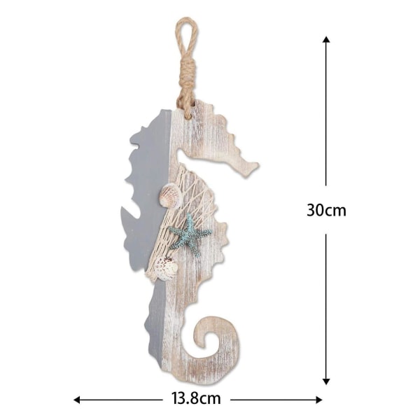 2x tredekor sjøhest med sjøstjerner og skjell kompatibel med nautisk dekorasjon, vegghengende ornament Bea