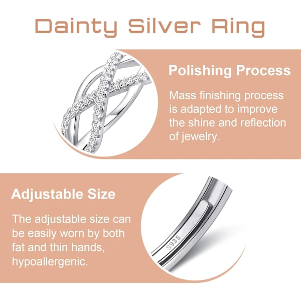 Sølvringer for kvinner Kjærlighetsknute Ringer Justerbare Åpne Fingerfjærringer Smykkegaver Kryssede Ringer for Kvinner med Cubic Zirconia style7