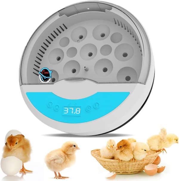 9 egg inkubator, kyllingegg inkubator med automatisk eggvending og temperaturkontroll, og automatisk vanndispenser.