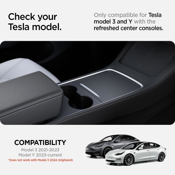 Tesla Model 3 2021-2023 och Y Armrest Center Console Organizer Fack, Förvaringslåda, Kolfibermönstrad, Designad för Tesla Tillbehör - Svart Editio Armrest Center Console Organizer Armrest Center Console Organizer