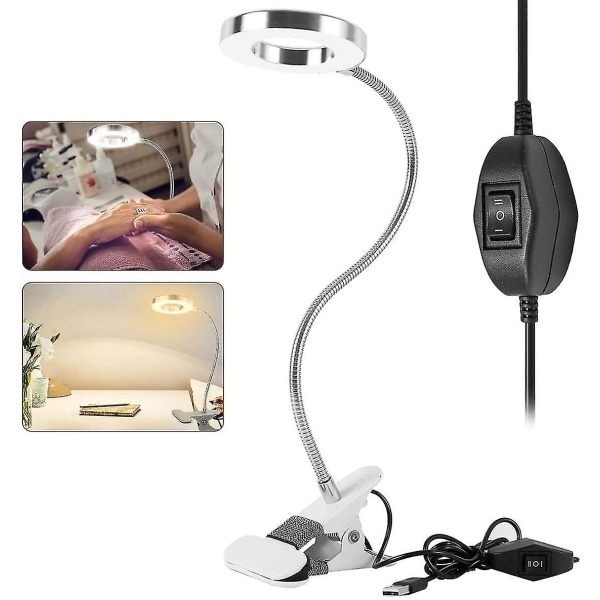 Skrivebordslampe 48 LED USB-klemmelampe Arbeidslys Øyebeskyttelse 8w LED-leselampe med klips Kaldt og varmt hvitt lys