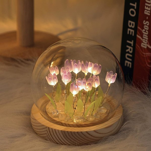 DIY Tulipan Natlampe Materialpakke, Romantisk Tulipan Stemningslys, Simuleret Blomsterlys Til Elskere Gaver, Lilla (10*12cm)