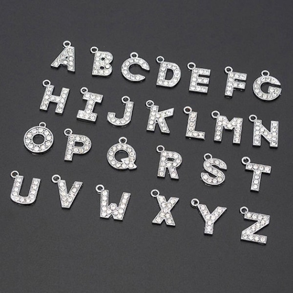 26x/sæt A-z For Rhinestone Engelske bogstaver Charm Crystal Letter Perle Pendant For