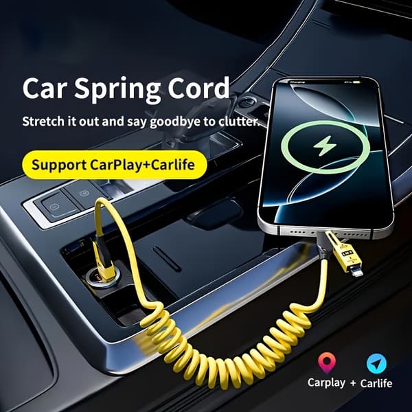 4-in-1 sisäänvedettävä pikalatauskaapeli autoon (2 kpl) | Type-C/USB-C – Type-C PD (jopa 65 W)