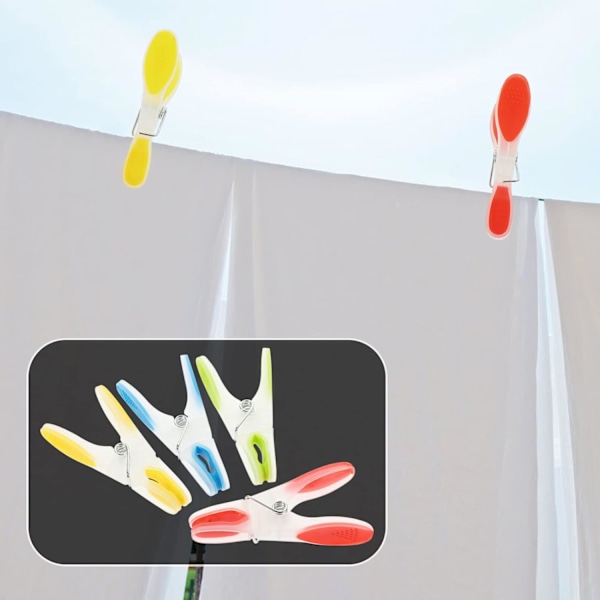 90 stk. Tøjstativer Stærke Klips Vaskeri Hjem Tøjpinde Vindtætte Tøjpinde Ekstra Store Skridsikre Ergonomiske Bløde Gummigrebs 4 Farver Blue, Orange, Green, Red