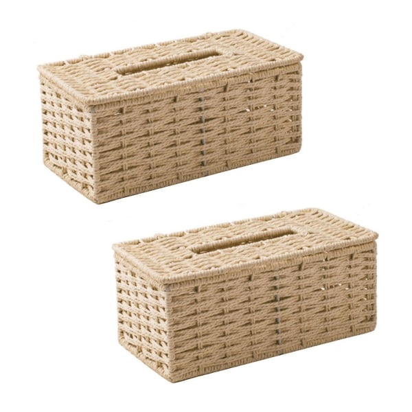 2x Rattan Vevboks, Vintage Serviettholdere, Deksel for Oppbevaringsboks, Stuebord