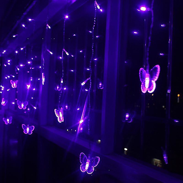LED-gardinlys med ulike former, festlys, hage, fargerik utendørsbelysning, hjemmedekor, UK-adapter, lilla sommerfugl