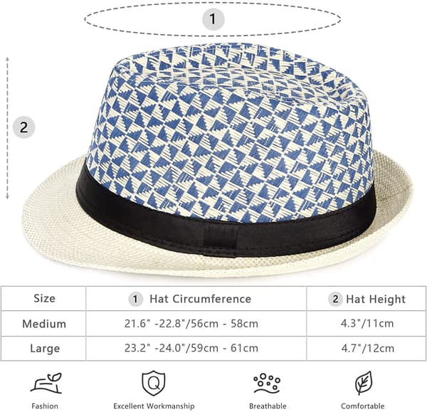 Sommer stråhatt med kort brem, Panama solhatt Trilby Bea Blue