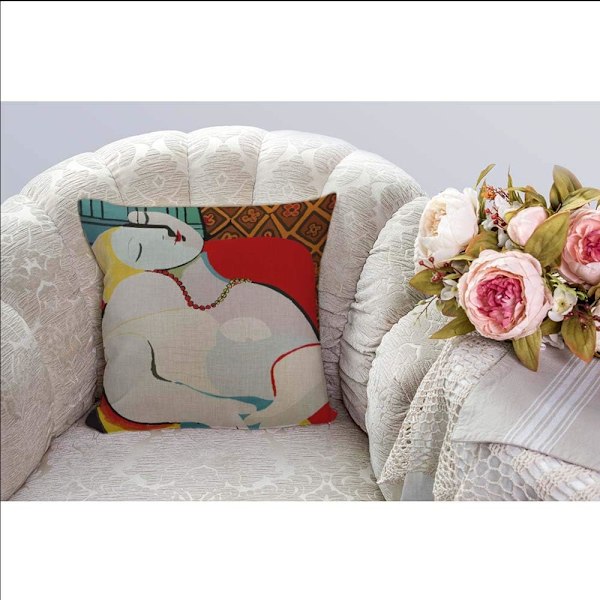 Kuddfodral Picasso Le Reve The Dream Målning Överkast Kuddfodral Hem Dekorativ för Män/Kvinnor/Pojkar/Flickor vardagsrum Sovrum Soffa Stol 18X18 Multi 07 18 x 18 cm