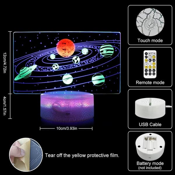 Galaxy 3D Natlampe, Dynamiske RGB Farver Skiftende 3D Illusionslampe