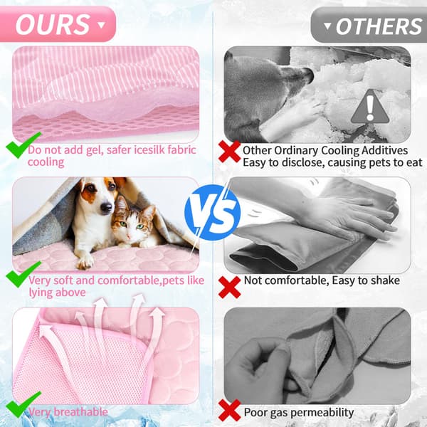 Kølemåtte til hunde - 100 x 70 cm - Pink | Kølig og åndbar måtte til kæledyr pink