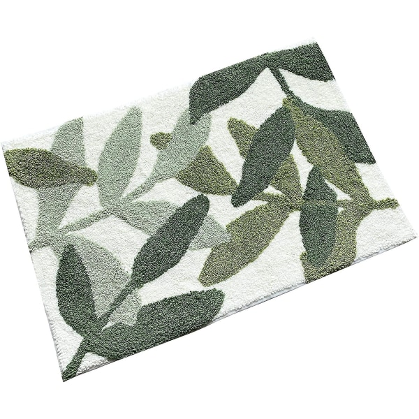 Leaves Microfiber Strong Water Absorption Green Bath Rug 19.5 X 31.5 inches