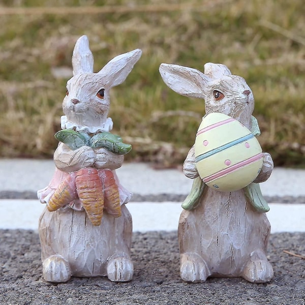 Påskehare-dekorationer Forårs-boligindretning Bunny-figurer (påskegrå kanin 2 stk)