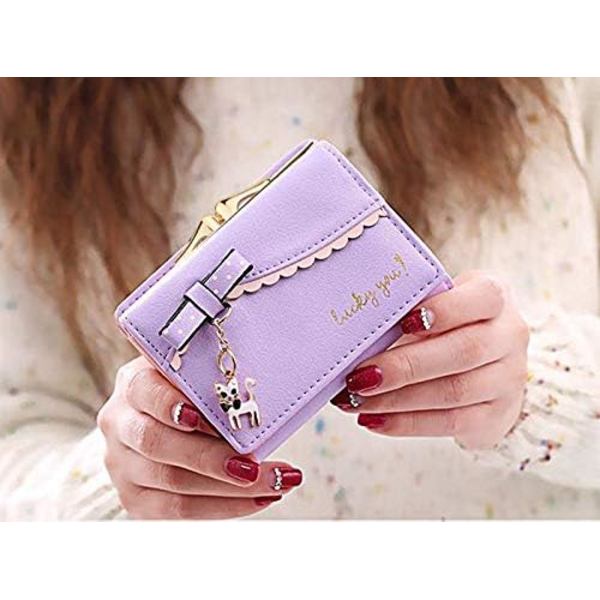 Sød pung til kvinder Kattevedhæng Damer Kawaii pung 13 kortspor Kys lås Møntlomme Syntetisk læder Lyselilla Light Purple Kiss Lock S Kiss Lock