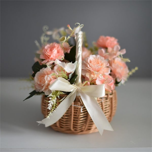 Blomsterflickebaskets för bröllop, korg i rotting med handtag och band, vävd förvaringskorg, korg för blommor, kakor och godis till påskbröllop White Small