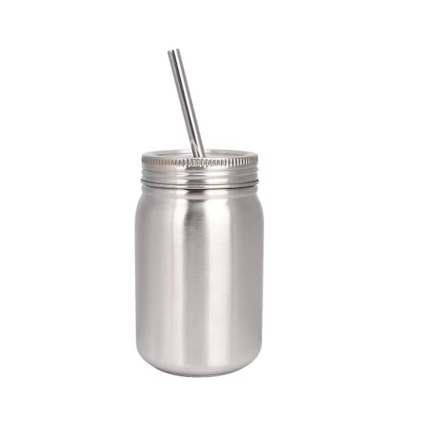 Vattenflaska, Rostfritt Stålkopp Med Lock Och Sugrör Utomhus Hem Kontor Termosmugg (1st, Silver)