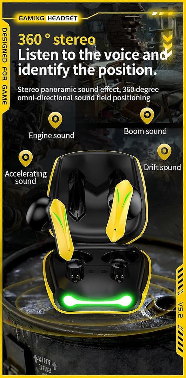 Trådløst Binaural TWS Gaming Headset med Lav Latency Touch Control, Bluetooth 5.2, Ægte Trådløst In-Ear Design
