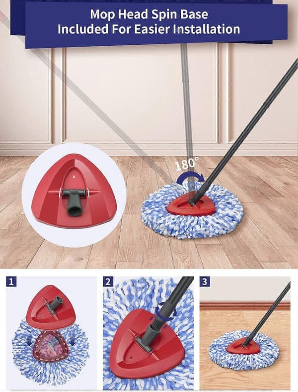 Erstatningsbase for roterende mopphode, roterende trekantet mopphode-deksel, plastbase kompatibel med Vileda EasyWring-tilbehør, 3-pakning, 1 stk