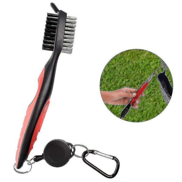 Golf Club Brush & Club Groove Cleaner Retractable Zip-line karabinkrok