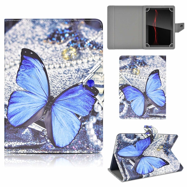 Universelt etui til alle 10 tommer tablets, 10,1 tommer tablet etui, egnet til alle typer 9,6-10,5 tommer Android/iOS/Windows tablets (Blå Sommerfugl)