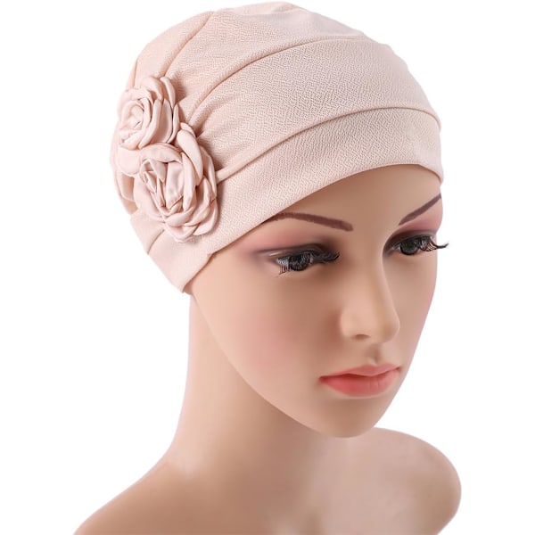 Ruffle Chemo Turban Huvudband Sjal Mössa Cap Hat Cream