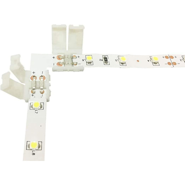 10 st L-formade LED-remsanslutningar 2-polig, för 10 mm breda enfärgade SMD 5050 5630 LED-remsor, snabbkoppling